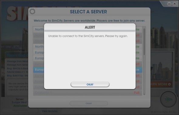 SimCity server browser unable to connect 590x378
